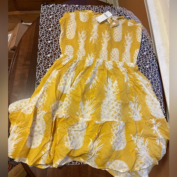 By Anthropologie NWT smocked yellow mini dress/cover-up, Sz S, removable straps - Picture 5 of 7